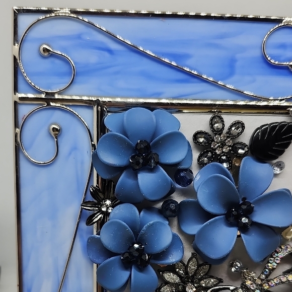 Blue Floral Stained Glass Frame Jewerly Art Picture - Picture 2 of 9